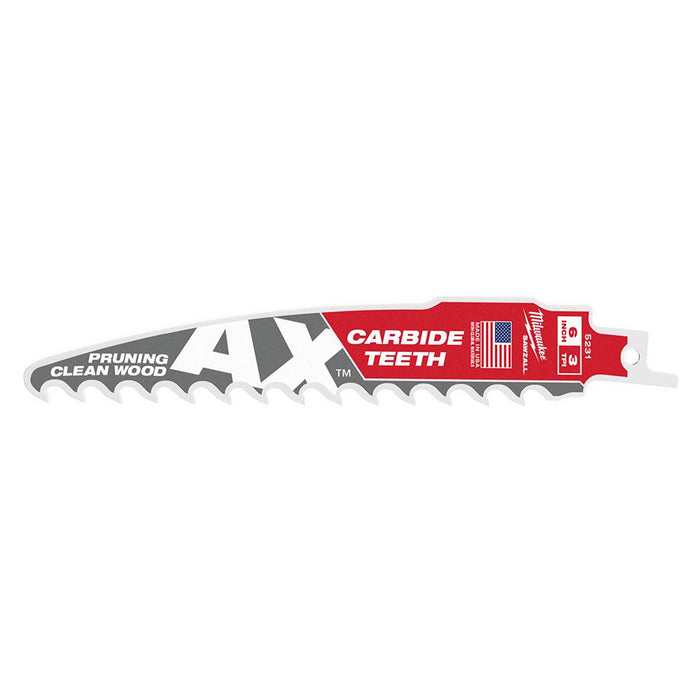 Milwaukee 6" 3 TPI The AX™ with Carbide Teeth for Pruning & Clean Wood SAWZALL® Blade 1PK