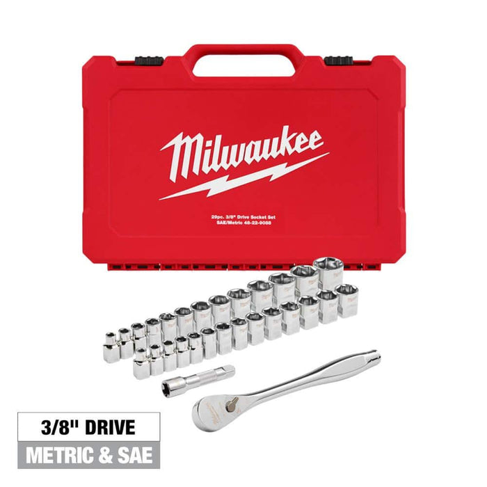 Milwaukee 29pc 3/8" Drive Metric & SAE Ratchet and Socket Set with FOUR FLAT™ SIDES