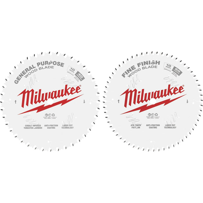 Milwaukee 10 in. 40T + 60T Two Pack Circular Saw Blades