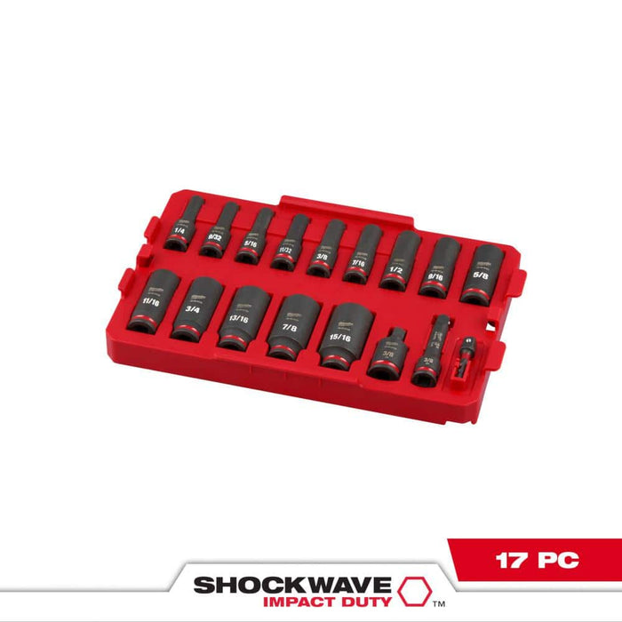 Milwaukee SHOCKWAVE™ Impact Duty™ Socket 3/8” Dr 17PC SAE Tray Set