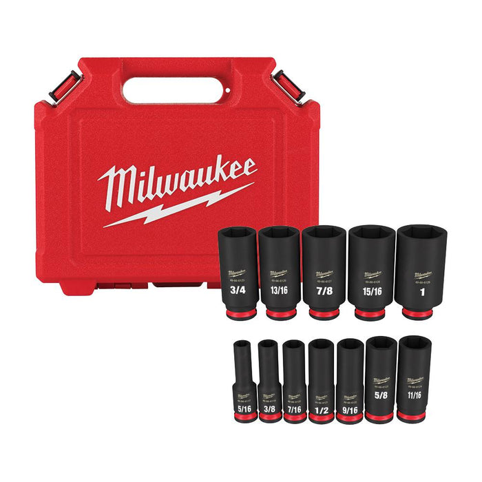 Milwaukee 12PC SHOCKWAVE™ Impact Duty™ 3/8" Drive SAE Deep 6 Point Socket Set