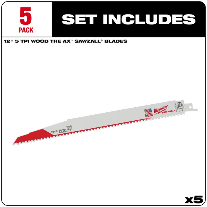 Milwaukee 12 in. 5 TPI The Ax™ SAWZALL® Blade 5PK