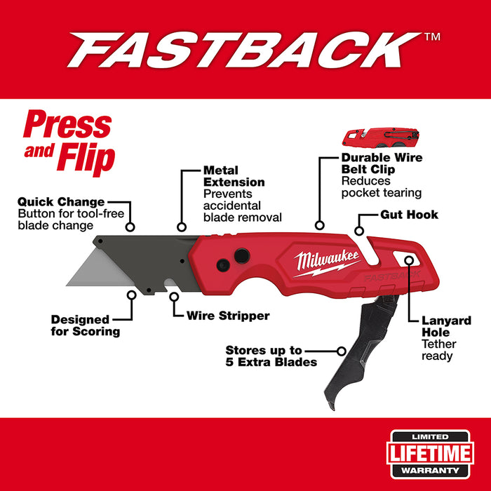 Milwaukee FASTBACK™ Folding Utility Knife w/ Blade Storage