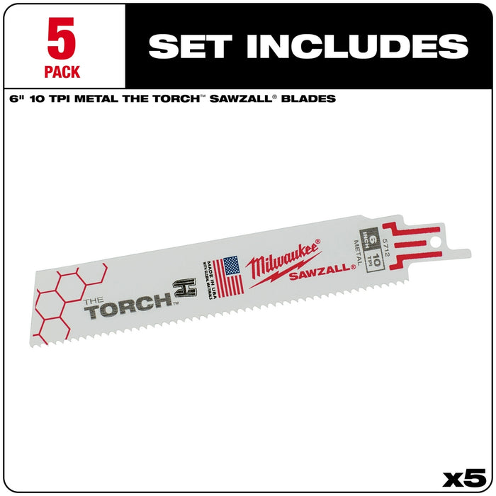 Milwaukee 6 in. 10 TPI THE TORCH™ SAWZALL® Blades 5PK