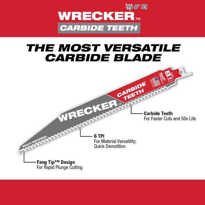 Milwaukee 6" 6 TPI THE WRECKER™ with Carbide Teeth SAWZALL® Blade 1PK