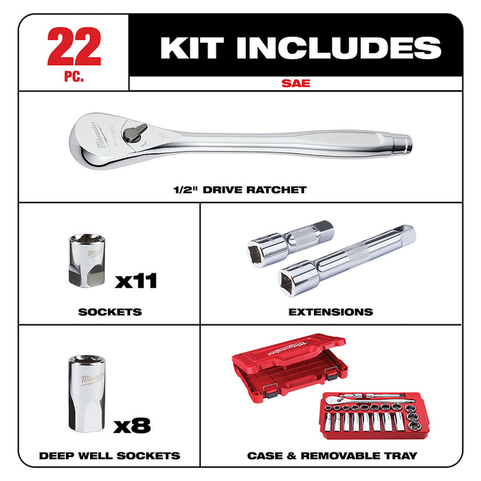 Milwaukee 22 pc. 1/2 in. Socket Wrench Set (SAE)