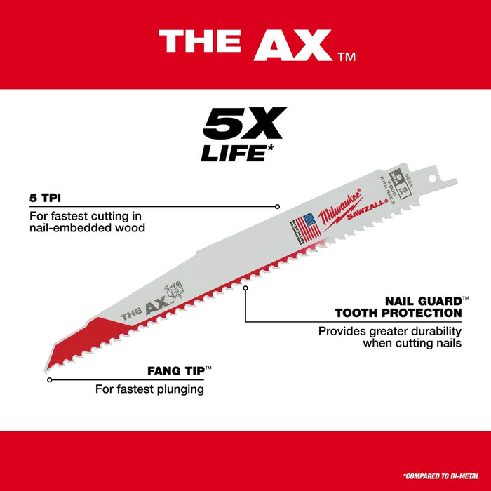 Milwaukee 12 in. 5 TPI The Ax™ SAWZALL® Blade 5PK