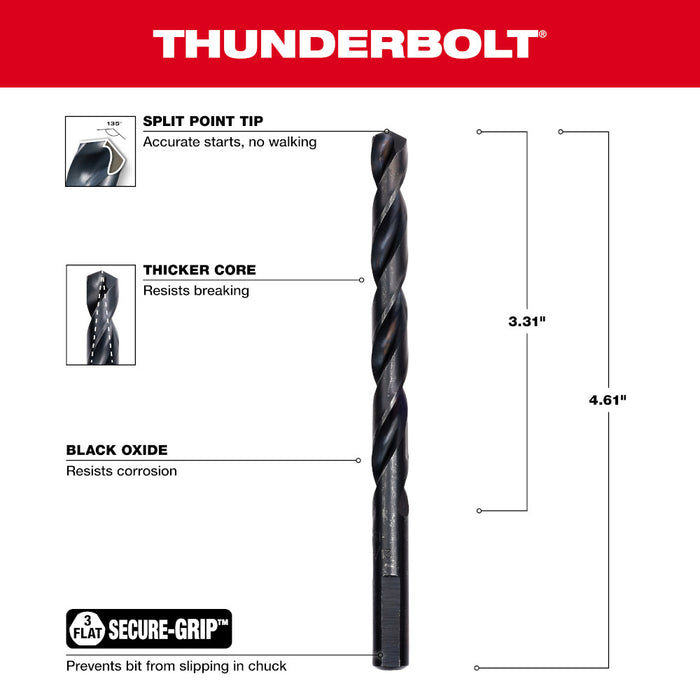 Milwaukee 21/64 in. Thunderbolt® Black Oxide Drill Bit