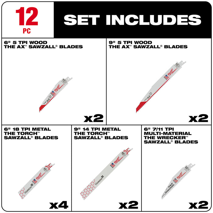 Milwaukee 12-Piece SAWZALL® Blade Set