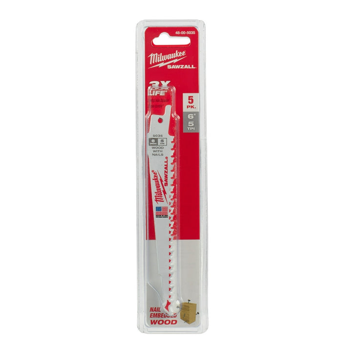 Milwaukee 6 in. 5 TPI SAWZALL® Blades 5PK