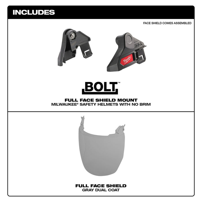 Milwaukee BOLT™ Full Face Shield - Gray Dual Coat Lens (Compatible with Milwaukee® Safety Helmet [No Brim])