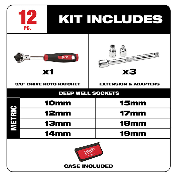 Milwaukee 12-Piece 3/8 in. Drive Metric Socket Set