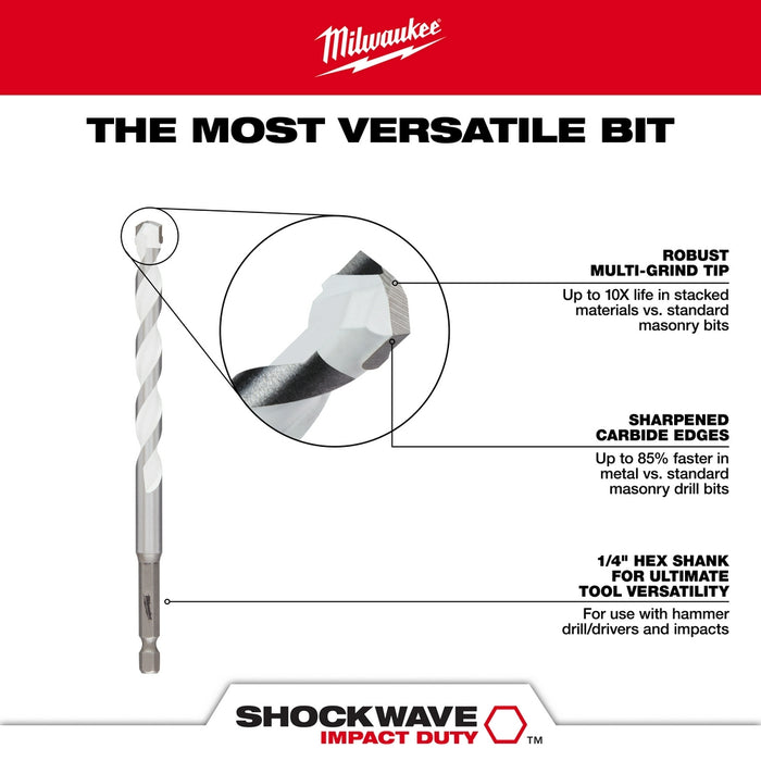 Milwaukee 3/16 in. SHOCKWAVE™Carbide Multi-Material Drill Bit