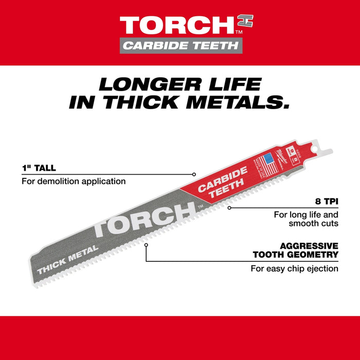 Milwaukee 9" 8TPI The TORCH™ Carbide Teeth SAWZALL® Blade 1PK