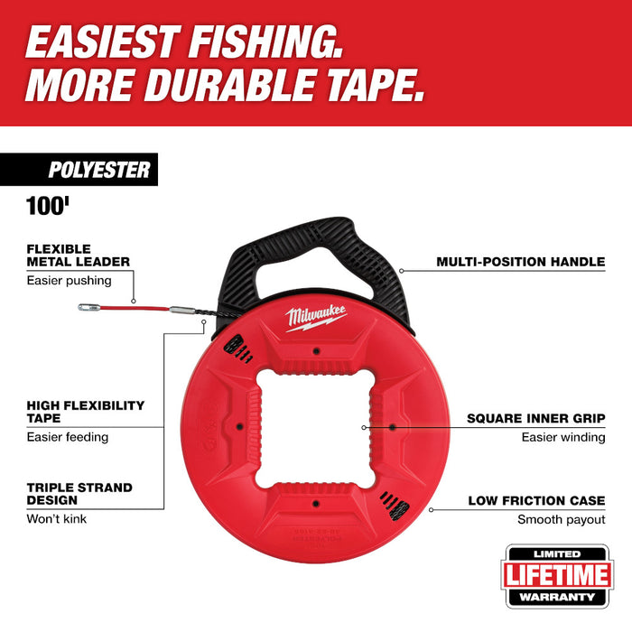 Milwaukee 100 Ft. Polyester Fish Tape w/ Flexible Metal Leader