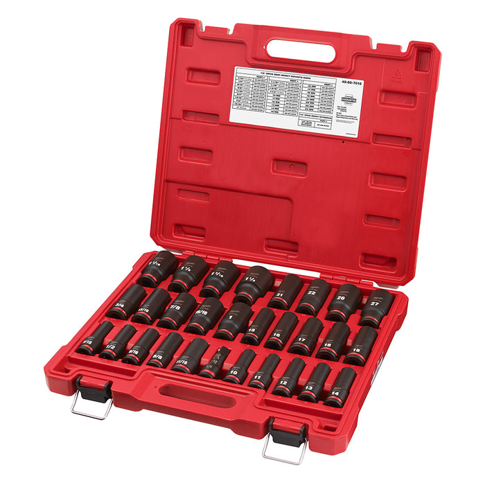 Milwaukee 29PC SHOCKWAVE™ Impact Duty™ 1/2" Drive SAE & Metric Deep 6 Point Socket Set