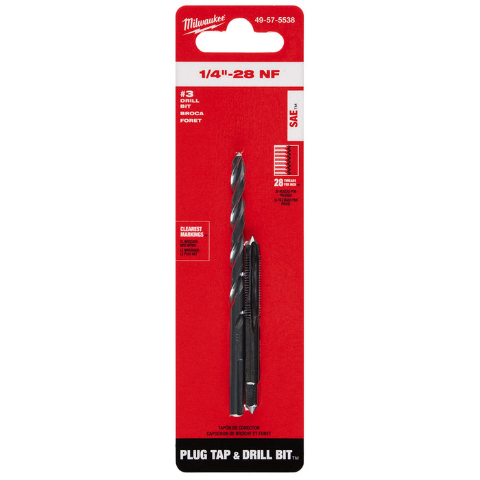 Milwaukee 1/4"-28 NF Straight Flute Plug Tap & #3 Drill Bit