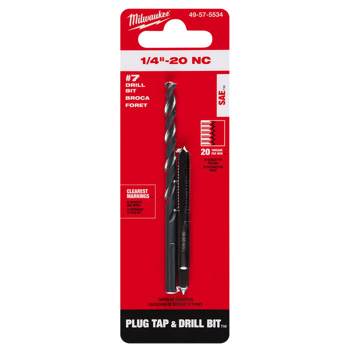 Milwaukee 1/4"-20 NC Straight Flute Plug Tap & #7 Drill Bit