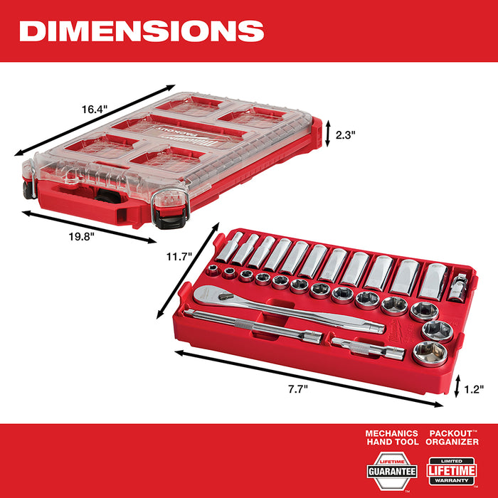 Milwaukee 3/8" 28 Pc Ratchet & Socket Set with PACKOUT™ Organizer