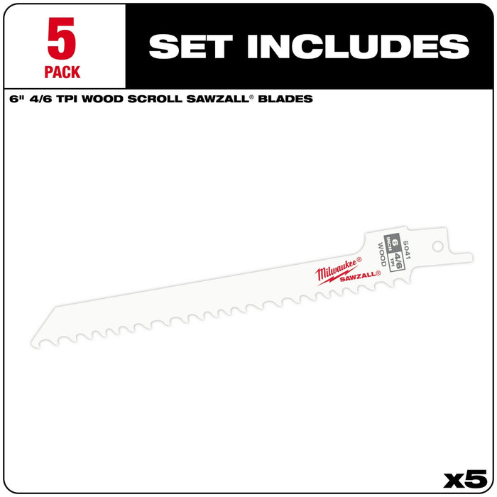 Milwaukee 6 in. 4/6 TPI SAWZALL® Blades 5PK