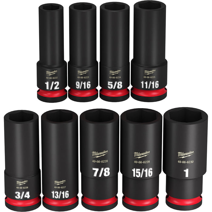 Milwaukee 9PC SHOCKWAVE™ Impact Duty™ 1/2" Drive SAE Deep 6 Point Socket Set