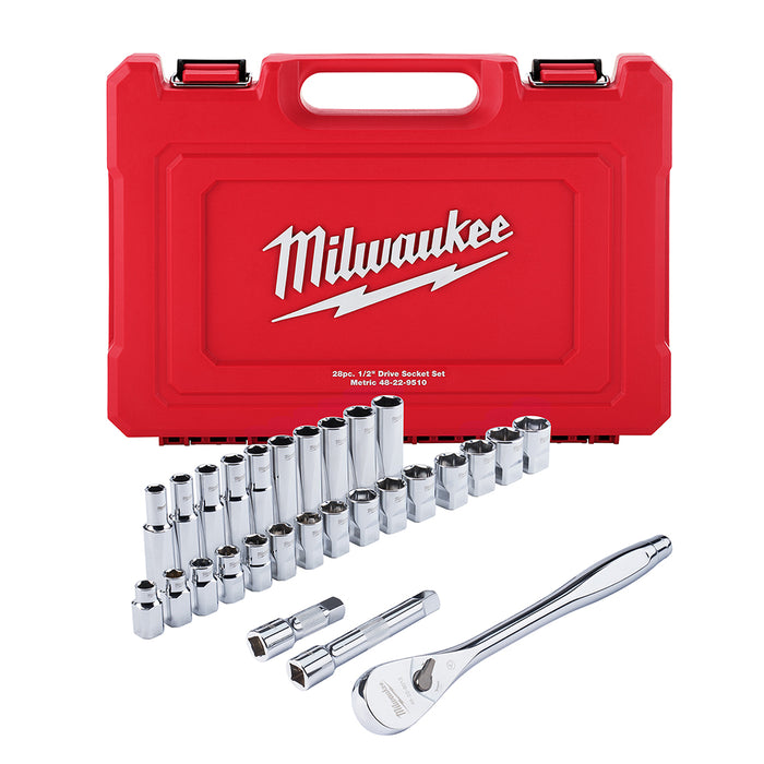 Milwaukee 28 pc. 1/2 in. Socket Wrench Set (Metric)