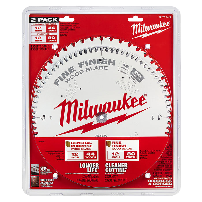 Milwaukee 12 in. 44T + 80T Two Pack Circular Saw Blade