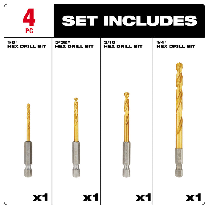 Milwaukee 4-Piece SHOCKWAVE™ Red Helix Drill Bits