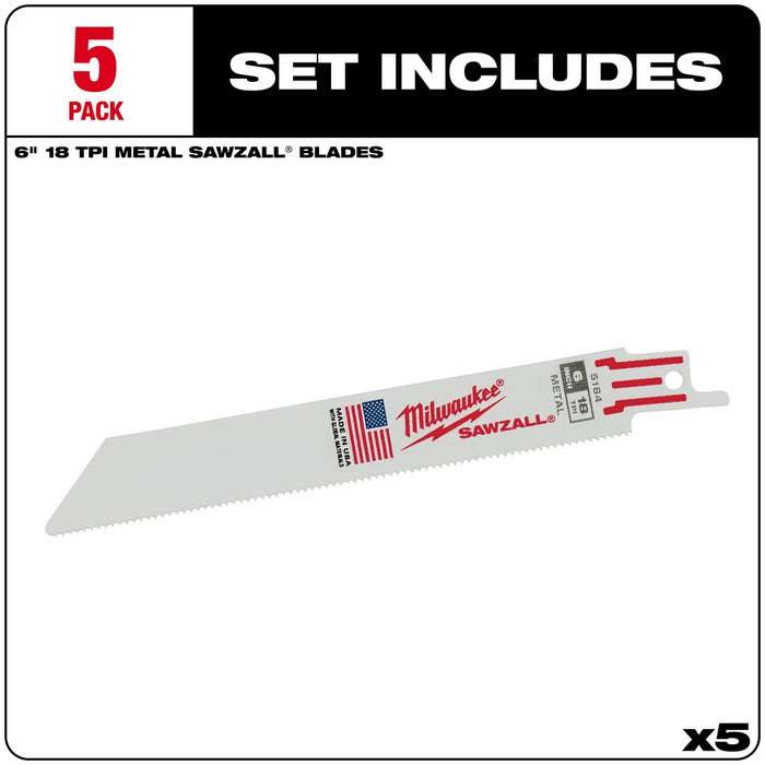 Milwaukee 6 in. 18TPI SAWZALL Blade 5PK