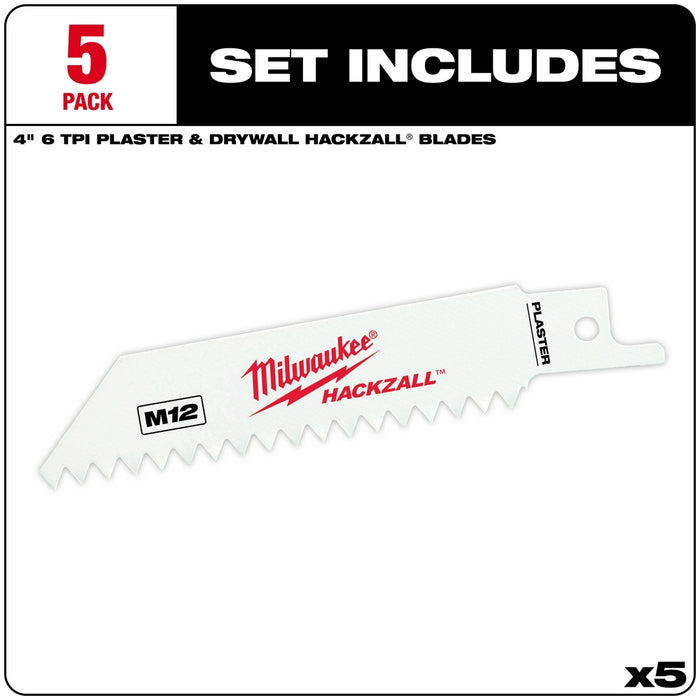 Milwaukee M12 HACKZALL® Bi-Metal Blade-Plaster and Drywall 5Ct