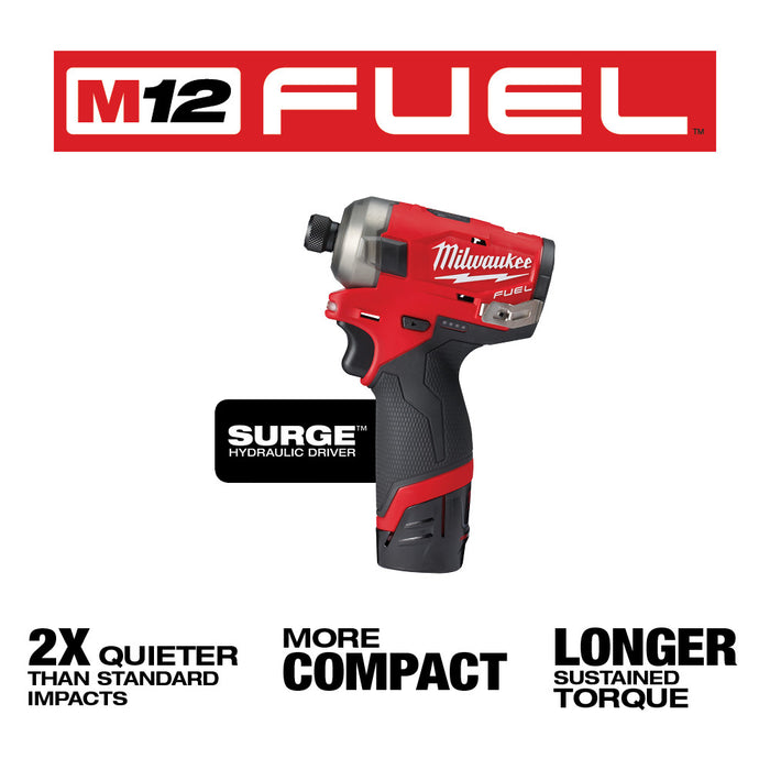 Milwaukee M12 FUEL™ SURGE™ 1/4 in. Hex Hydraulic Driver 2 Battery Kit