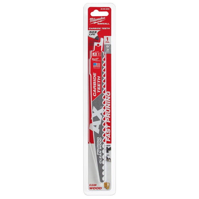 Milwaukee 9" 3 TPI The AX™ with Carbide Teeth for Pruning & Clean Wood SAWZALL® Blade 1PK