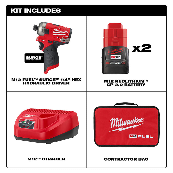 Milwaukee M12 FUEL™ SURGE™ 1/4 in. Hex Hydraulic Driver 2 Battery Kit