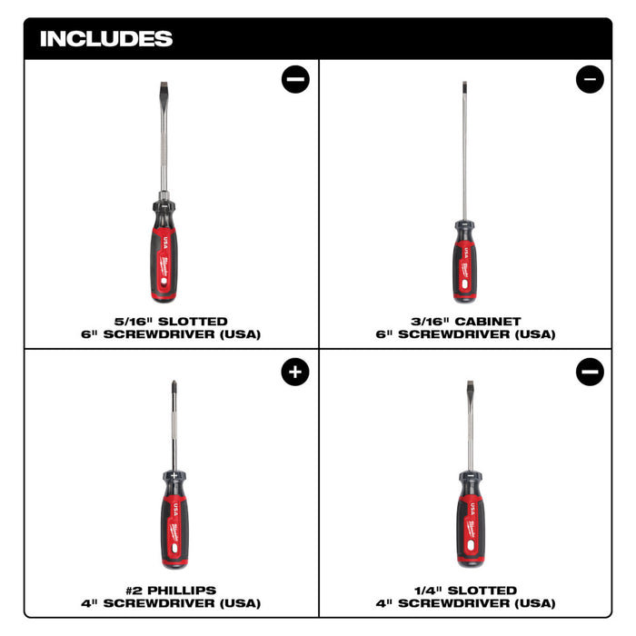 Milwaukee 4PC Cushion Grip Screwdriver Kit (USA)