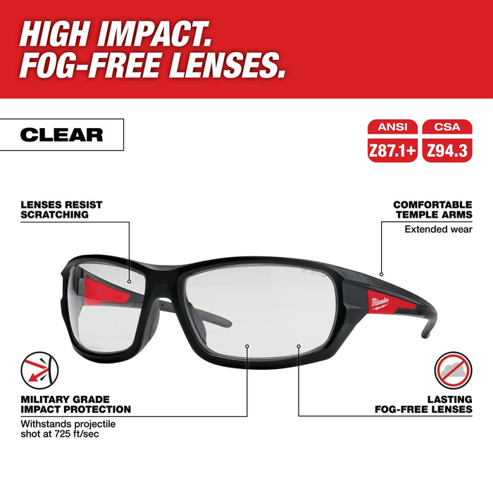 Milwaukee Clear Performance Safety Glasses - Fog-Free Lenses