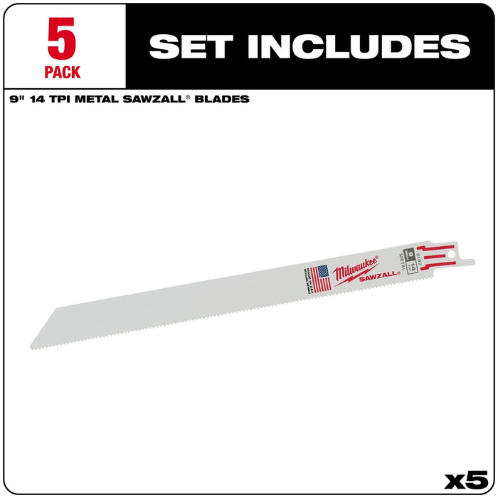 Milwaukee 9 in. 14 TPI Thin Kerf SAWZALL® Blades 5PK