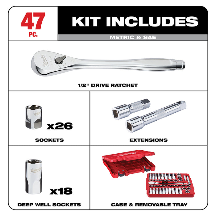 Milwaukee 47 pc. 1/2 in. Socket Wrench Set (SAE & Metric)