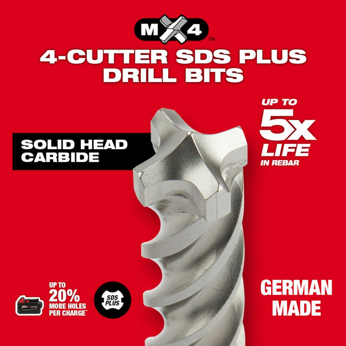 Milwaukee 5-Piece MX4™ 4-Cutter SDS-Plus Rotary Hammer-Drill Bit Kit