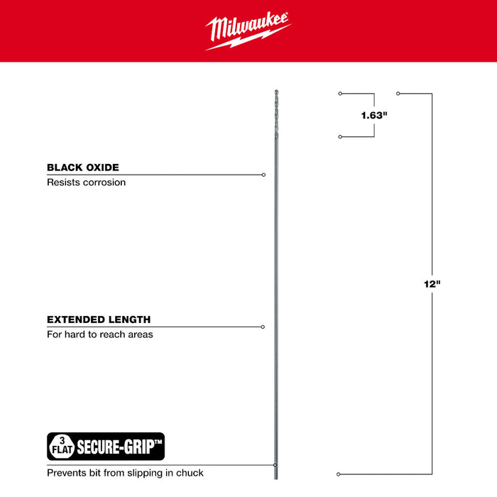 Milwaukee 1/8 in. Aircraft Length Black Oxide Drill Bit