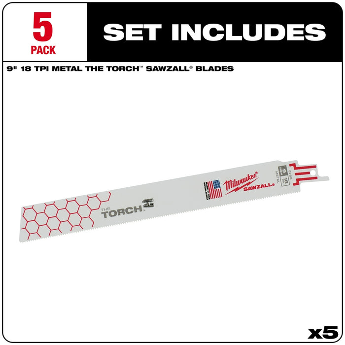 Milwaukee 9 in. 18 TPI THE TORCH™ SAWZALL® Blade 5PK