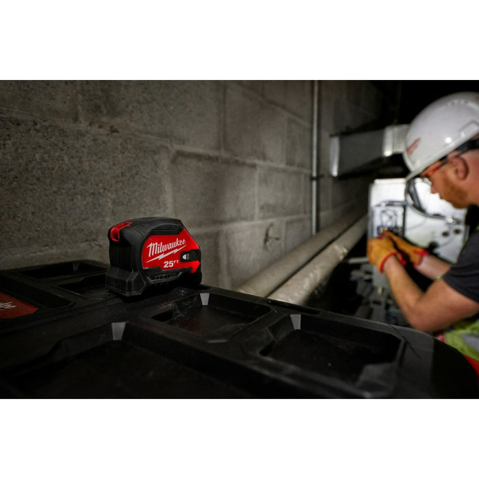 Milwaukee 25ft Compact Wide Blade Magnetic Tape Measure w/ Rechargeable 100L Light