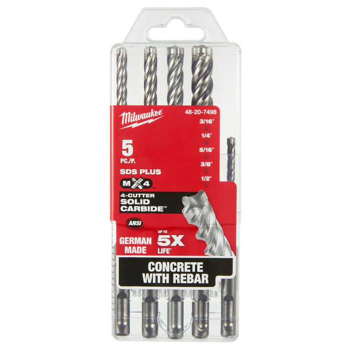 Milwaukee 5-Piece MX4™ 4-Cutter SDS-Plus Rotary Hammer-Drill Bit Kit