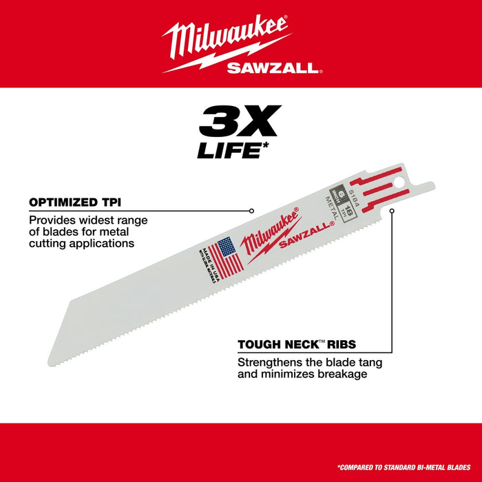 Milwaukee 6 in. 18TPI SAWZALL Blade 5PK