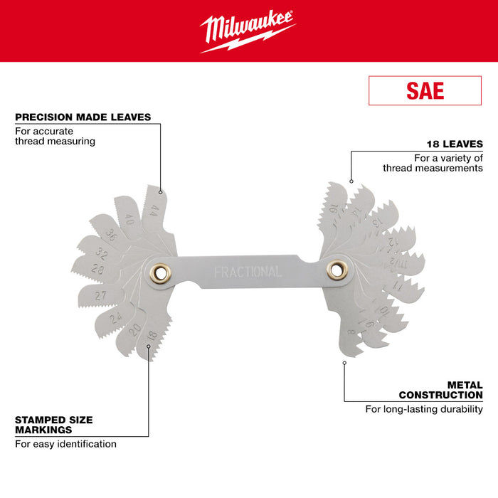 Milwaukee 8-44 TPI SAE Thread Gauge