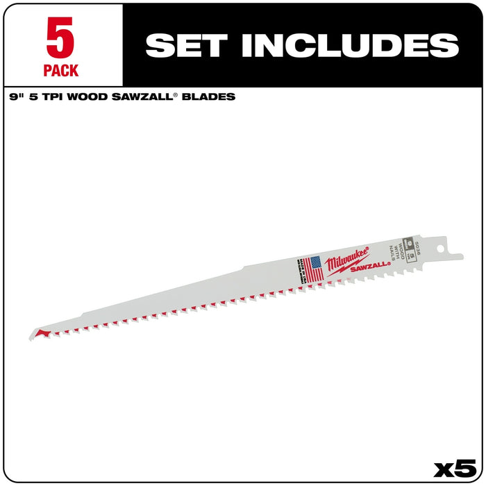 Milwaukee 9 in. 5 TPI SAWZALL® Blades 5PK