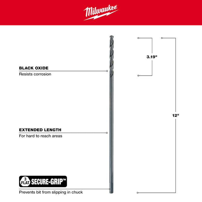 Milwaukee 5/16 in. Aircraft Length Black Oxide Drill Bit