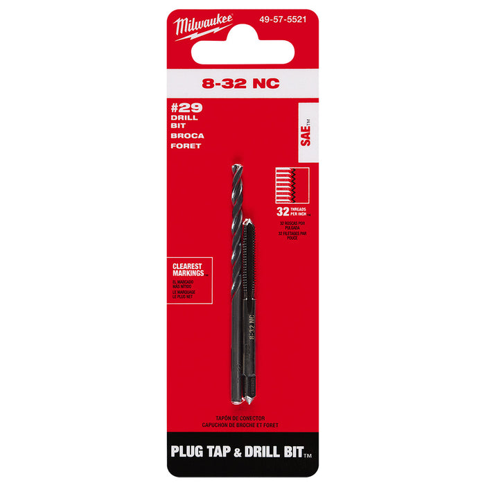 Milwaukee 8-32 NC Straight Flute Plug Tap & #29 Drill Bit