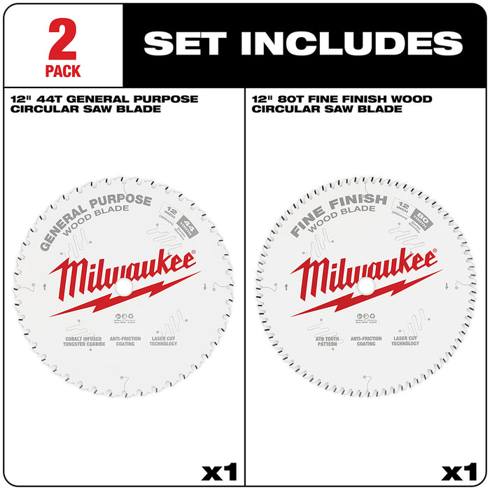 Milwaukee 12 in. 44T + 80T Two Pack Circular Saw Blade