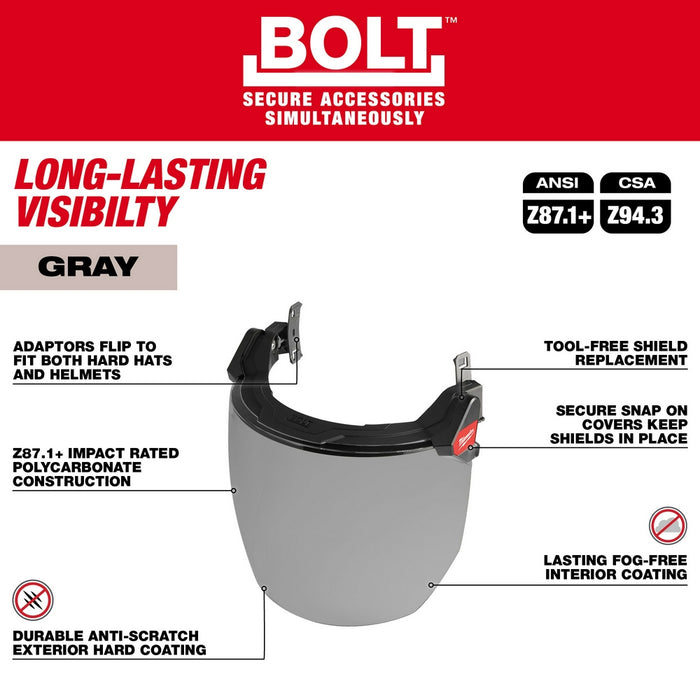 Milwaukee BOLT™ Full Face Shield - Gray Dual Coat Lens (Compatible with Milwaukee® Safety Helmets & Hard Hats)