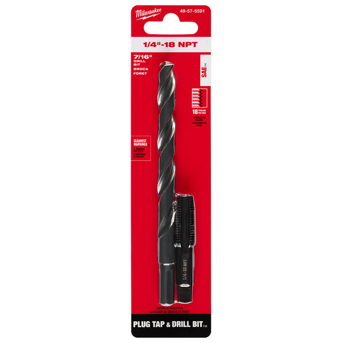 Milwaukee 1/4"-18 NPT Straight Flute Plug Tap & 7/16" Drill Bit